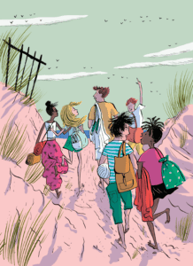 teen group dates - illustration of teens going to the beach together