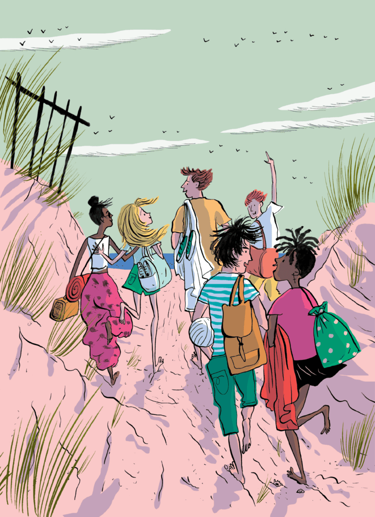 teen group dates - illustration of teens going to the beach together