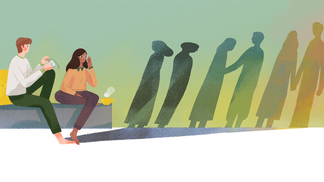 Misreading Your Spouse - Illustration of a couple looking at different shadows of themselves.